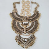 Indian Vintage Gypsy Baroque Statement Metal Necklace Earrings gold