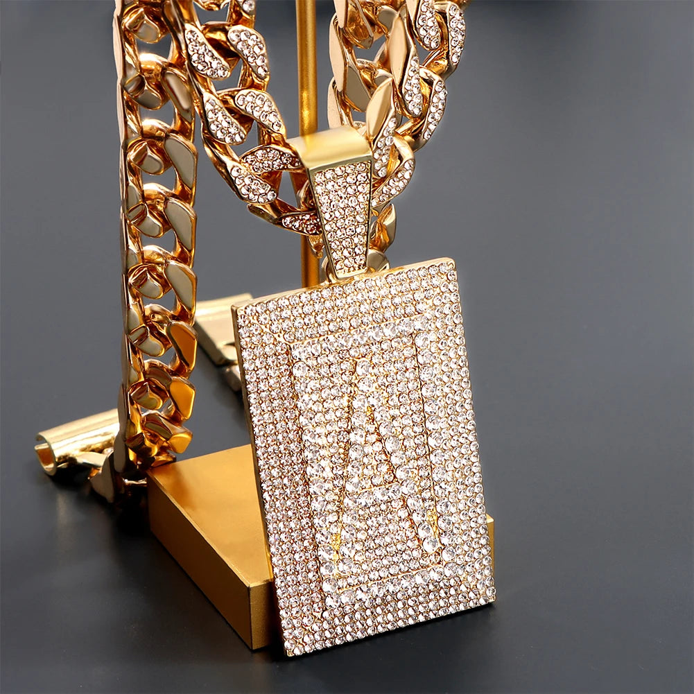 Gold Initial Name Pendant Rhinestone Necklace