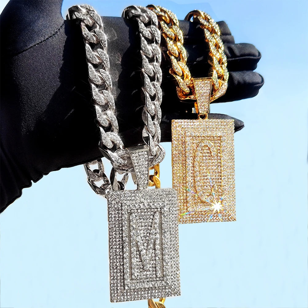 Gold Silver Initial Name Pendant Rhinestone Necklace