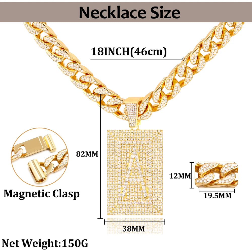 size of Initial Name Pendant Rhinestone Necklace
