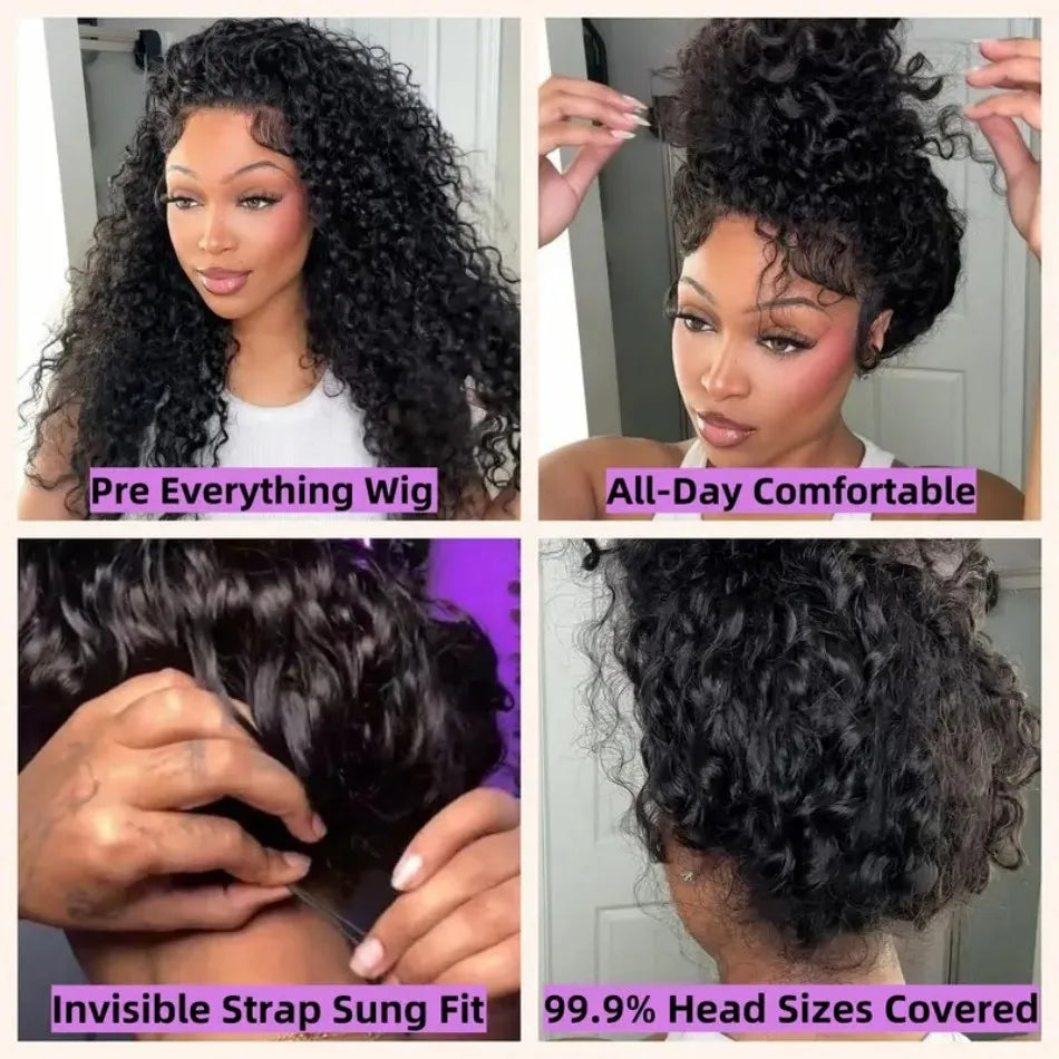 Invisible Strap  Curly 360 Deep Wave Frontal Human Hair Wigs