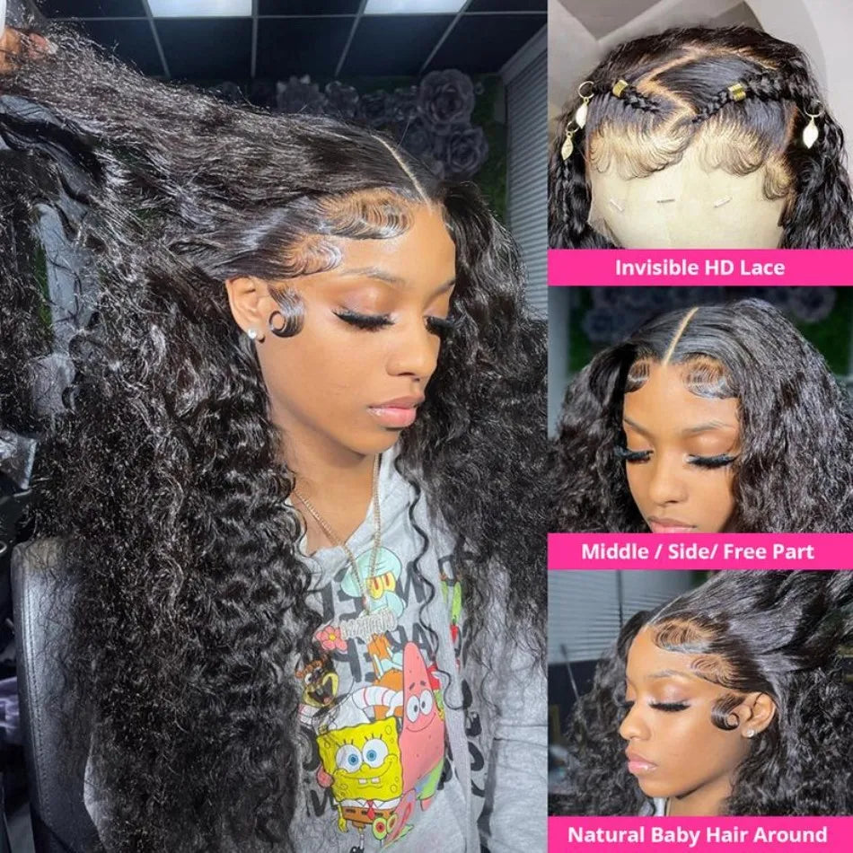 Invisible Strap  Curly 360 Deep Wave Frontal Human Hair Wigs