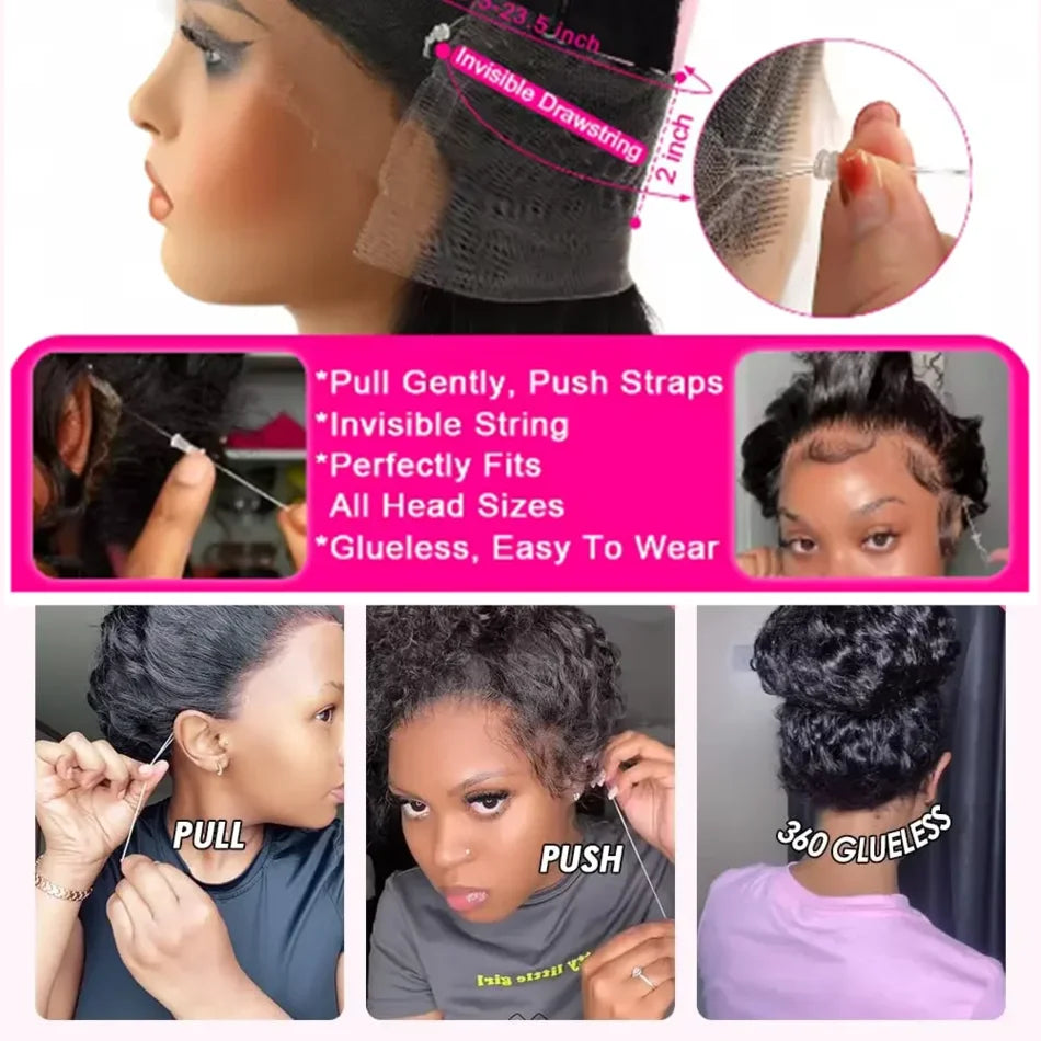 Invisible Strap  Curly 360 Deep Wave Frontal Human Hair Wigs