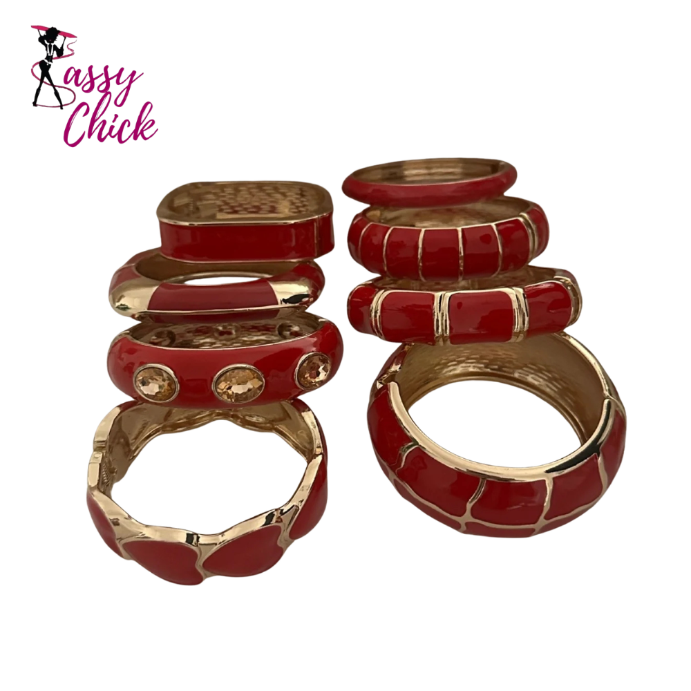 Irregular Geometric Rhinestone Red Imitation Enamel Bangle Sassy Chick Logo