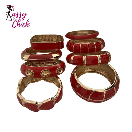Irregular Geometric Rhinestone Red Imitation Enamel Bangle Sassy Chick Logo