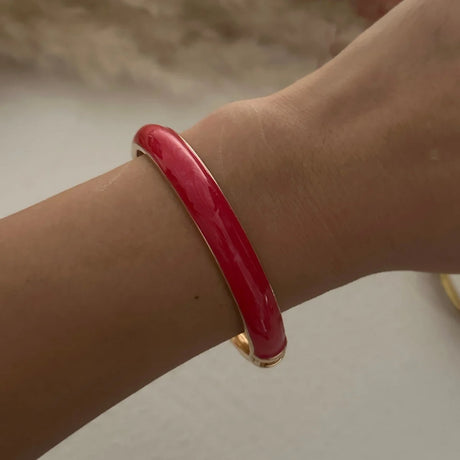Irregular Geometric Rhinestone Red Imitation Enamel Bangle