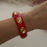 Irregular Geometric Rhinestone Red Imitation Enamel Bangle