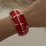 Irregular Geometric Rhinestone Red Imitation Enamel Bangle