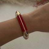 Irregular Geometric Rhinestone Red Imitation Enamel Bangle