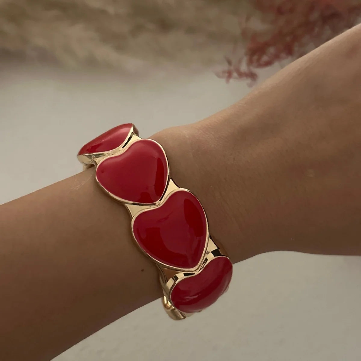 Irregular Geometric Rhinestone Red Imitation Enamel Bangle