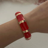 Irregular Geometric Rhinestone Red Imitation Enamel Bangle