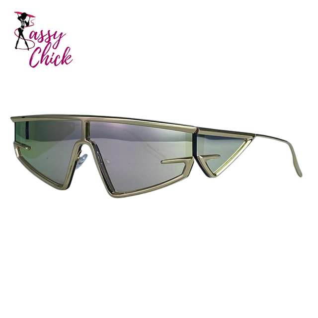 Irregular Steampunk Windproof  Square Shield Sunglasses Sassy Chick Logo
