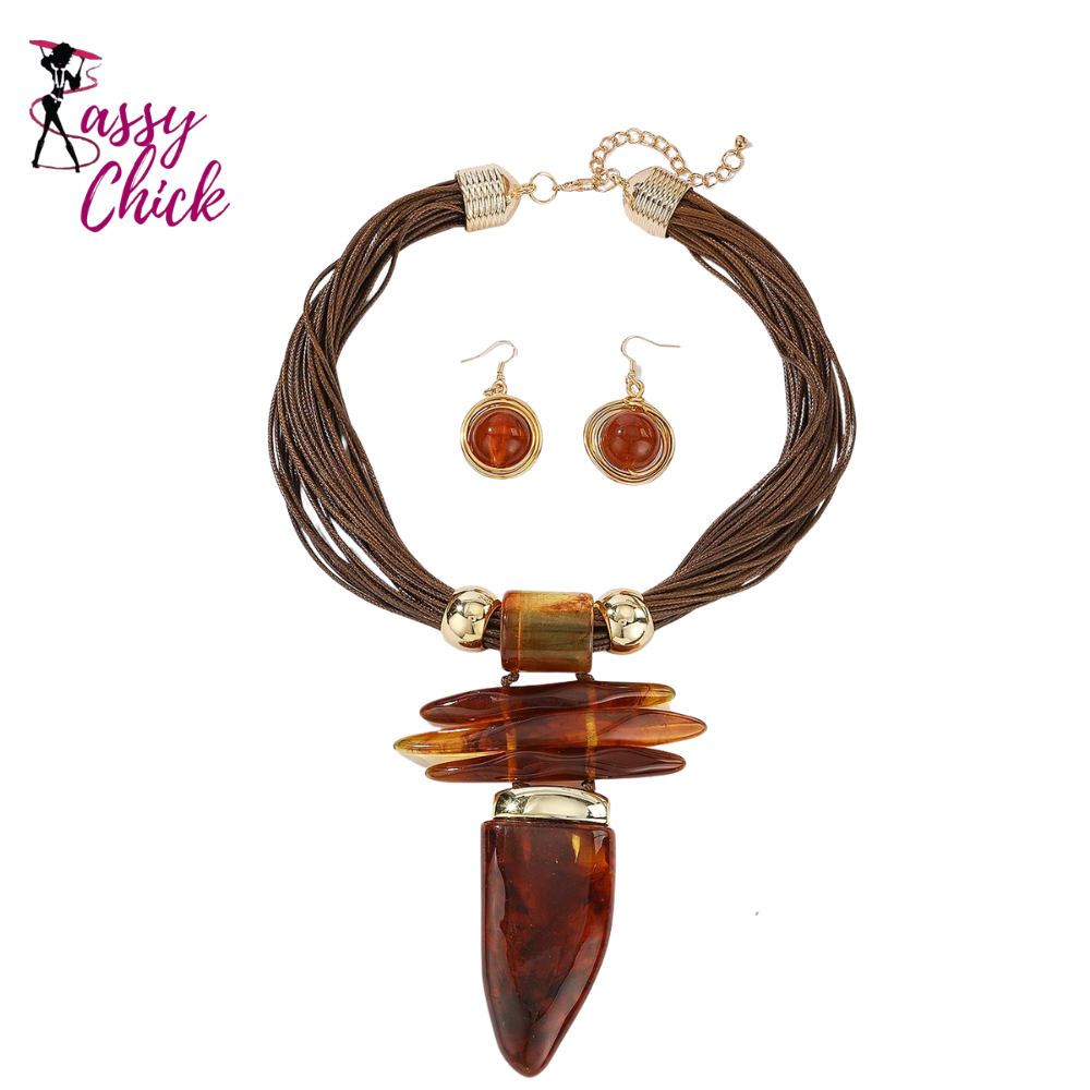 Irregular Turquoise Wax Rope Statement Necklace Sassy Chick Logo