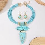 Blue Irregular Turquoise Wax Rope Statement Necklace