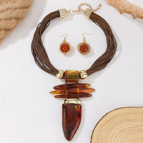 Brown Irregular Turquoise Wax Rope Statement Necklace