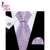 Jacquard Checked Plaid Silk Men Tie Handkerchief Cufflinks Set Sassy Chick Logo