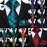 Collection of Jacquard Checked Plaid Silk Men Tie Handkerchief Cufflinks Set