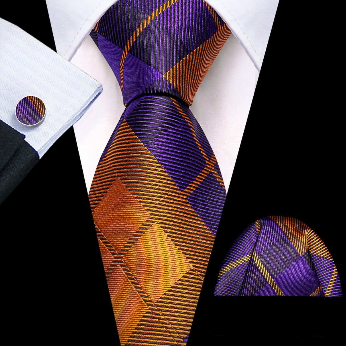 purple gold stripe patten tie set