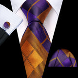 purple gold stripe patten tie set