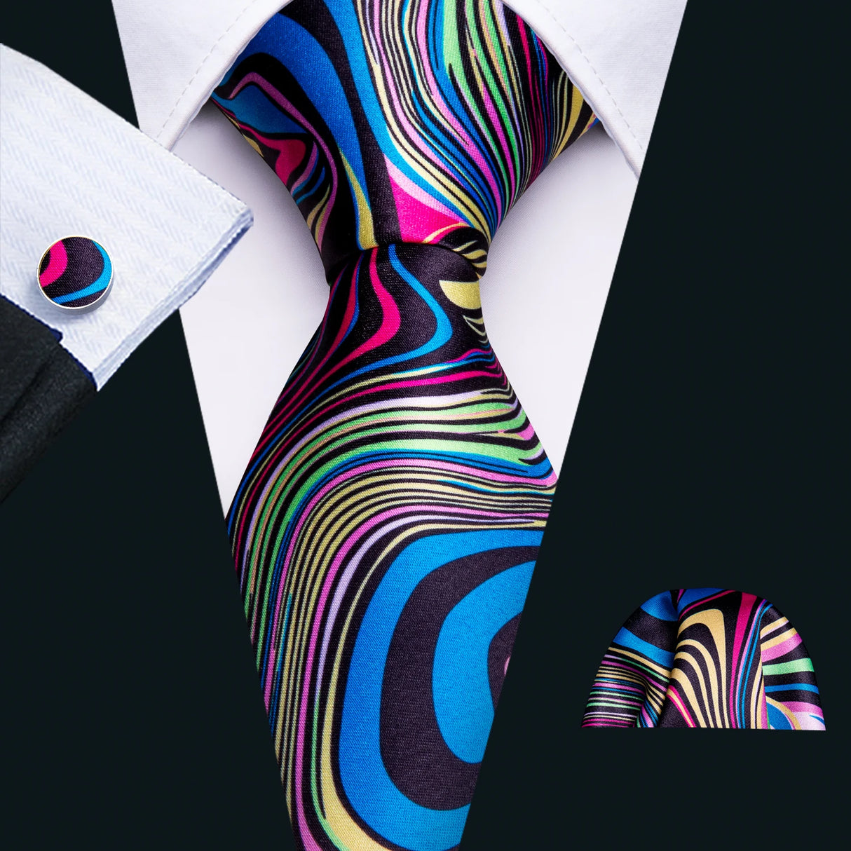 multi color geometric pattern tie set