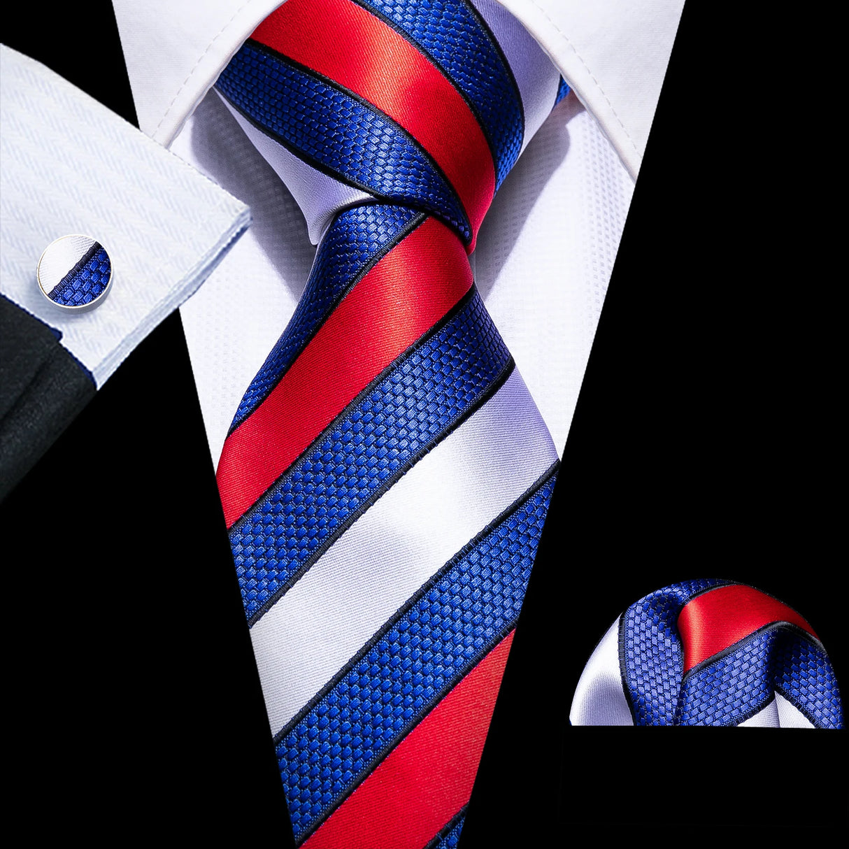 blue white red stipe pattern tie set