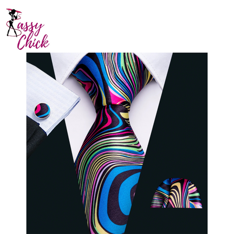 Jacquard Colorful Silk Tie Set Sassy Chick Logo
