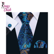 Jacquard Peacock Blue Floral Handkerchief Cufflinks Set Sassy Chick Logo