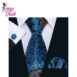 Jacquard Peacock Blue Floral Handkerchief Cufflinks Set Sassy Chick Logo