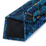 Jacquard Peacock Blue Floral Handkerchief Cufflinks Set