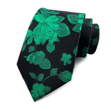 Black Green Jacquard Woven 8CM Flower Necktie