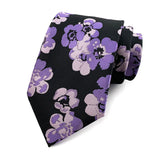 Purple Black Jacquard Woven 8CM Flower Necktie