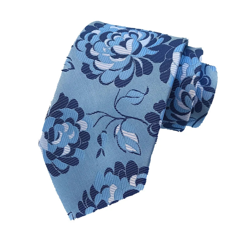 Blue Jacquard Woven 8CM Flower Necktie