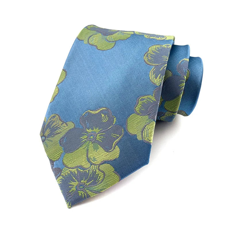 Blue Green Jacquard Woven 8CM Flower Necktie