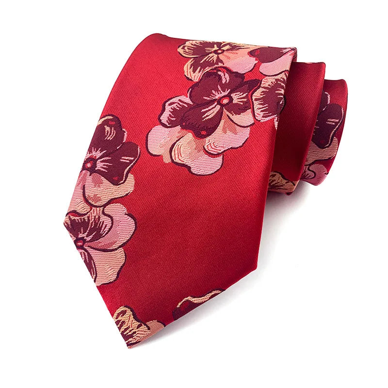 Red Jacquard Woven 8CM Flower Necktie