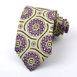 Purple Yellow Jacquard Woven 8CM Flower Necktie