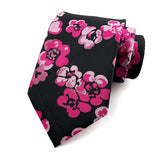 Black Pink Jacquard Woven 8CM Flower Necktie