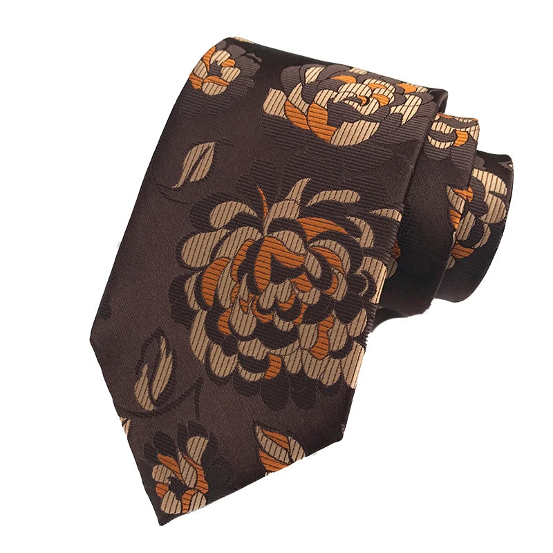 Brown Jacquard Woven 8CM Flower Necktie