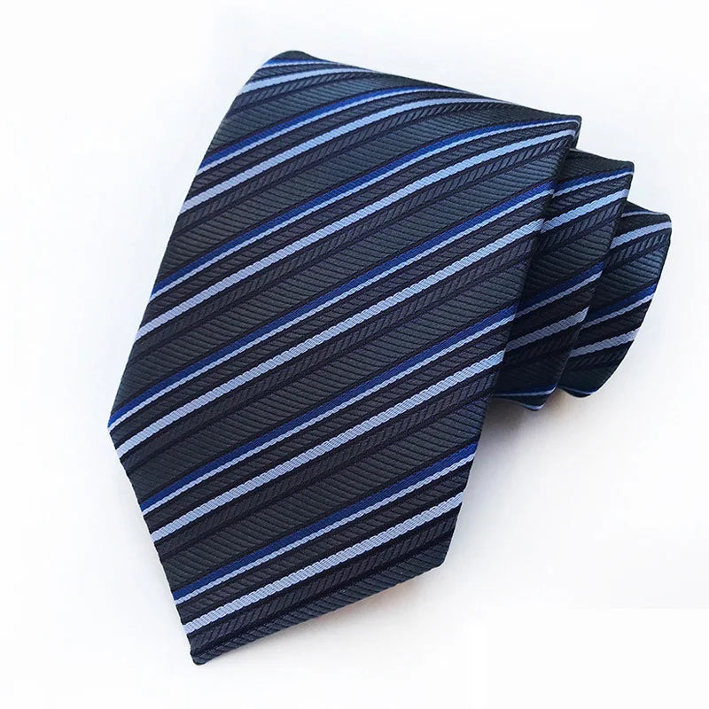 Blue White Jacquard Woven Ascot Formal 8CM Stripes Plaid & Checks Ties