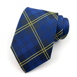 Blue Gold Jacquard Woven Ascot Formal 8CM Stripes Plaid & Checks Ties