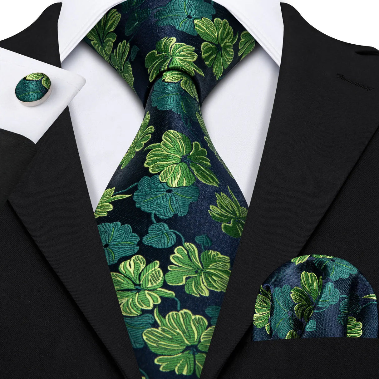 green blue flower pattern necktie set