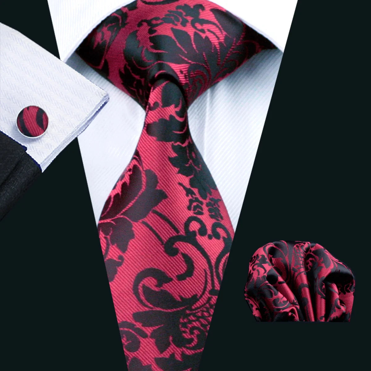 red black flower pattern necktie set