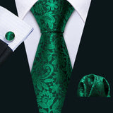 green flower pattern necktie set