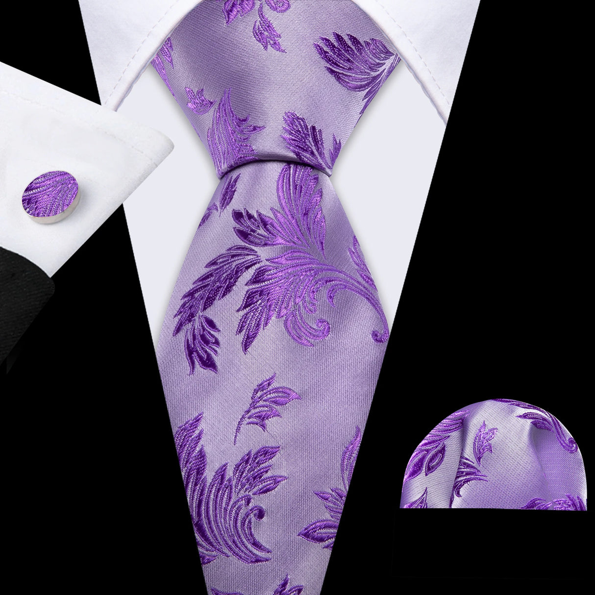 purple leaves pattern necktie set