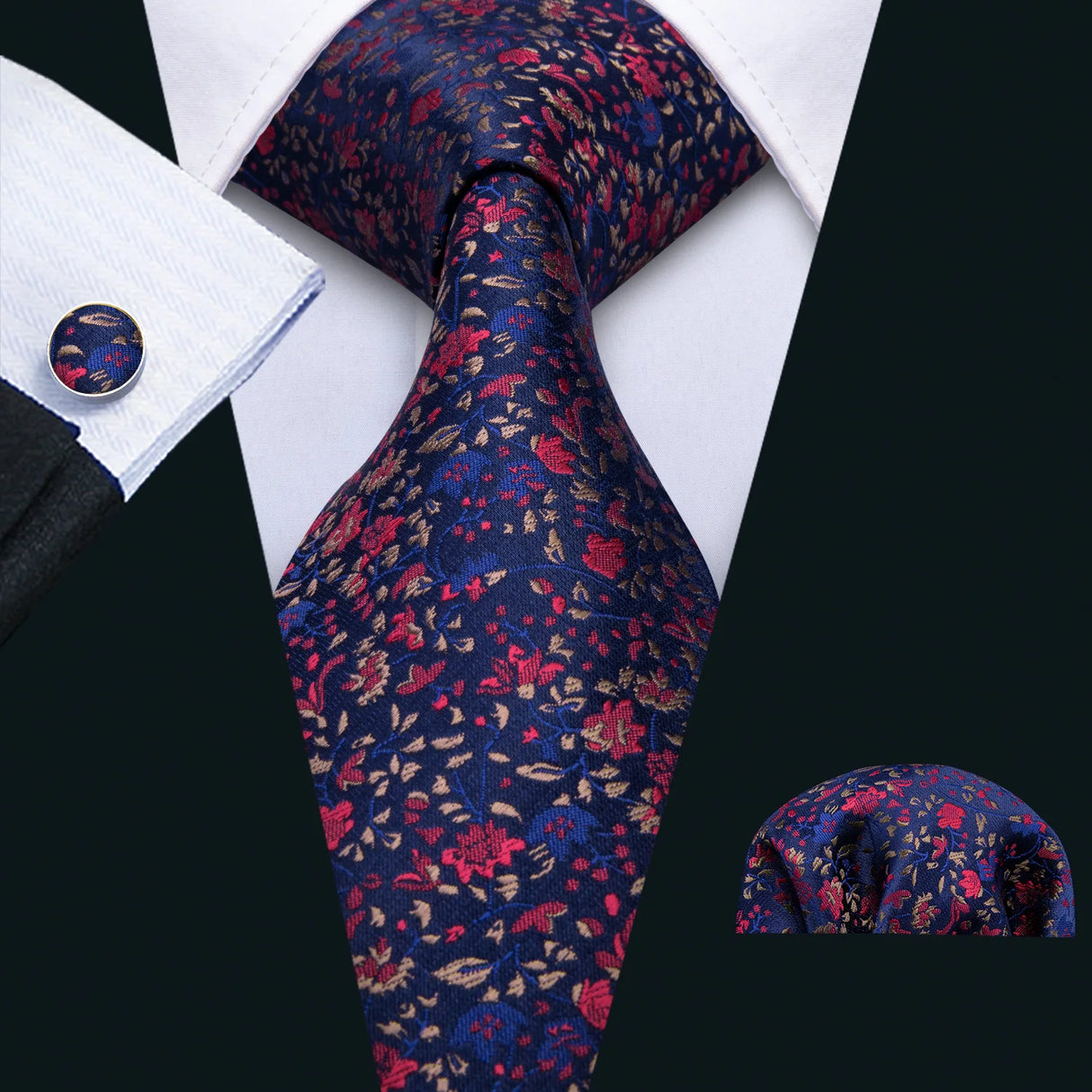 red blue flower pattern necktie set