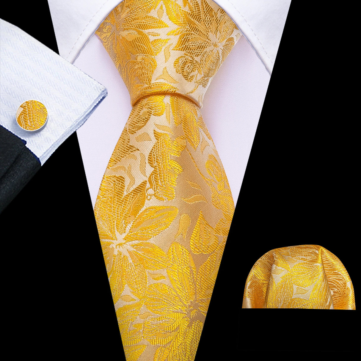 yellow flower pattern necktie set