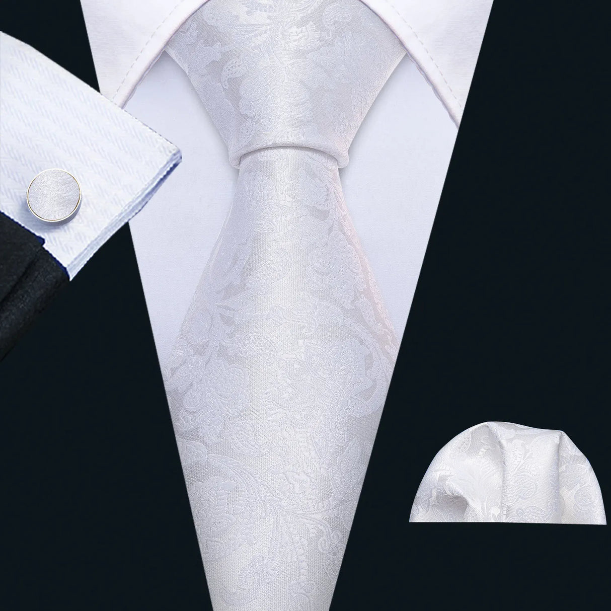 white flower pattern necktie set