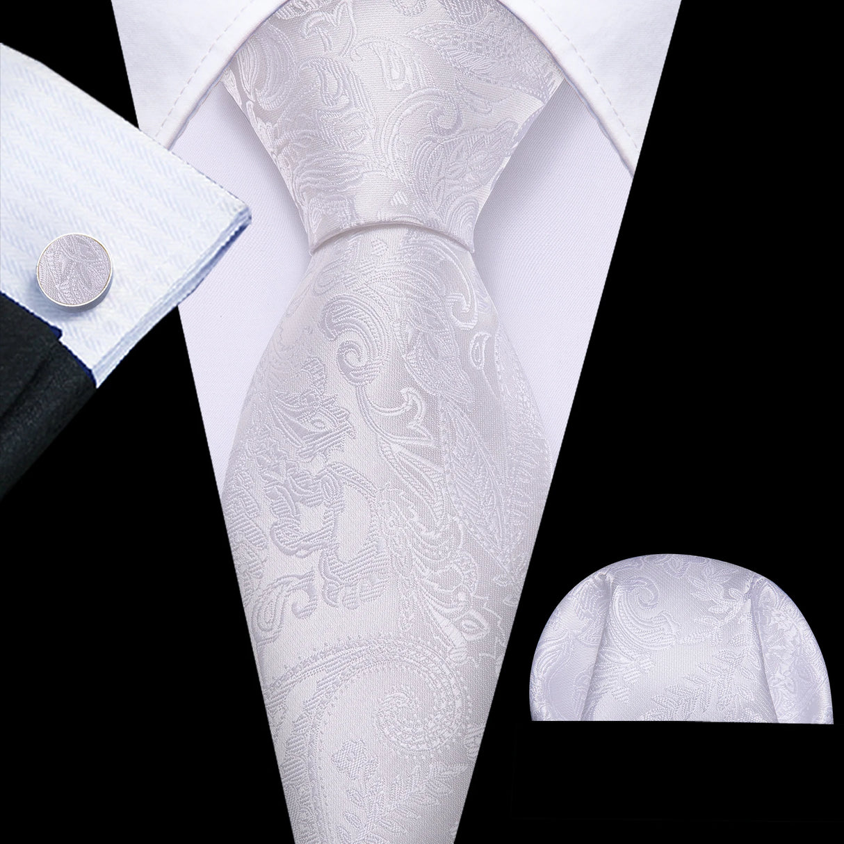 white flower pattern necktie set