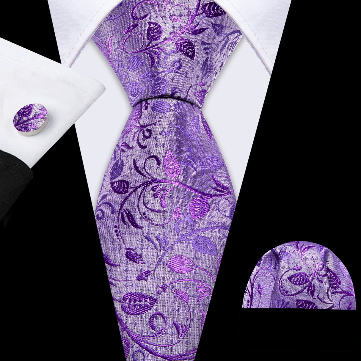 purple flower pattern necktie set