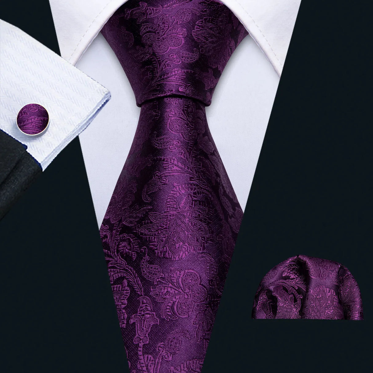 purple flower pattern necktie set