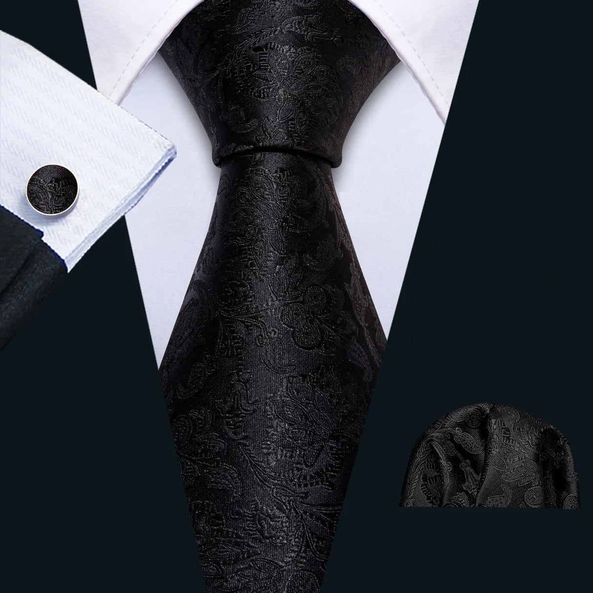 black flower pattern necktie set